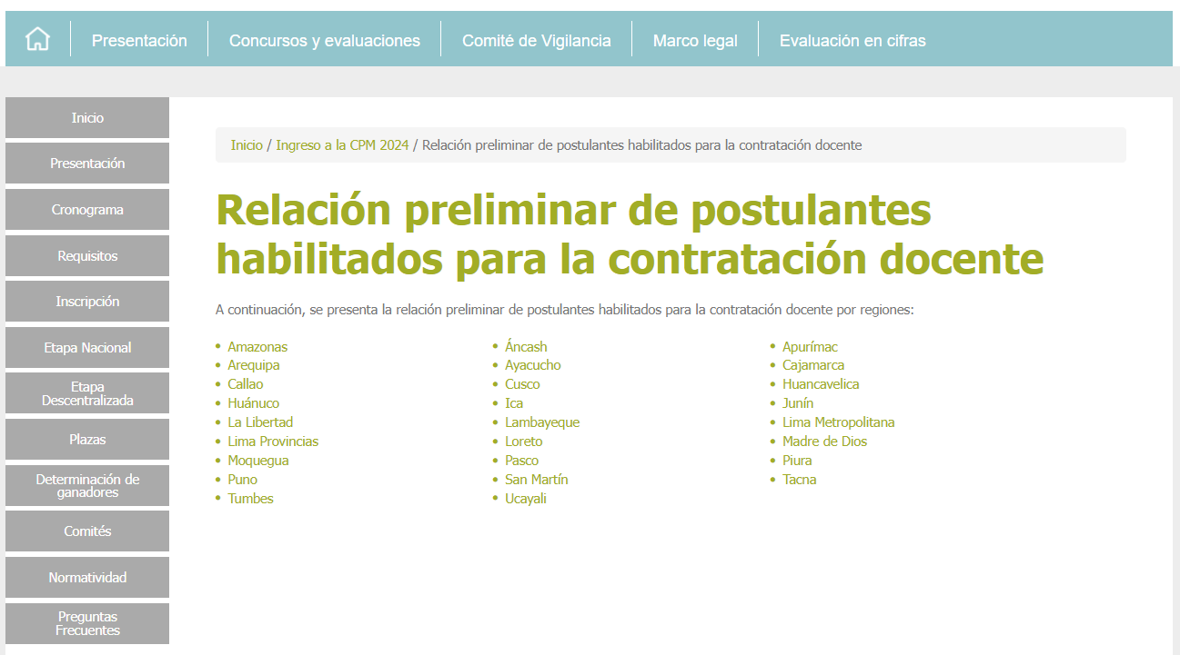 Relación Preliminar de Docentes para el contrato docente 2025