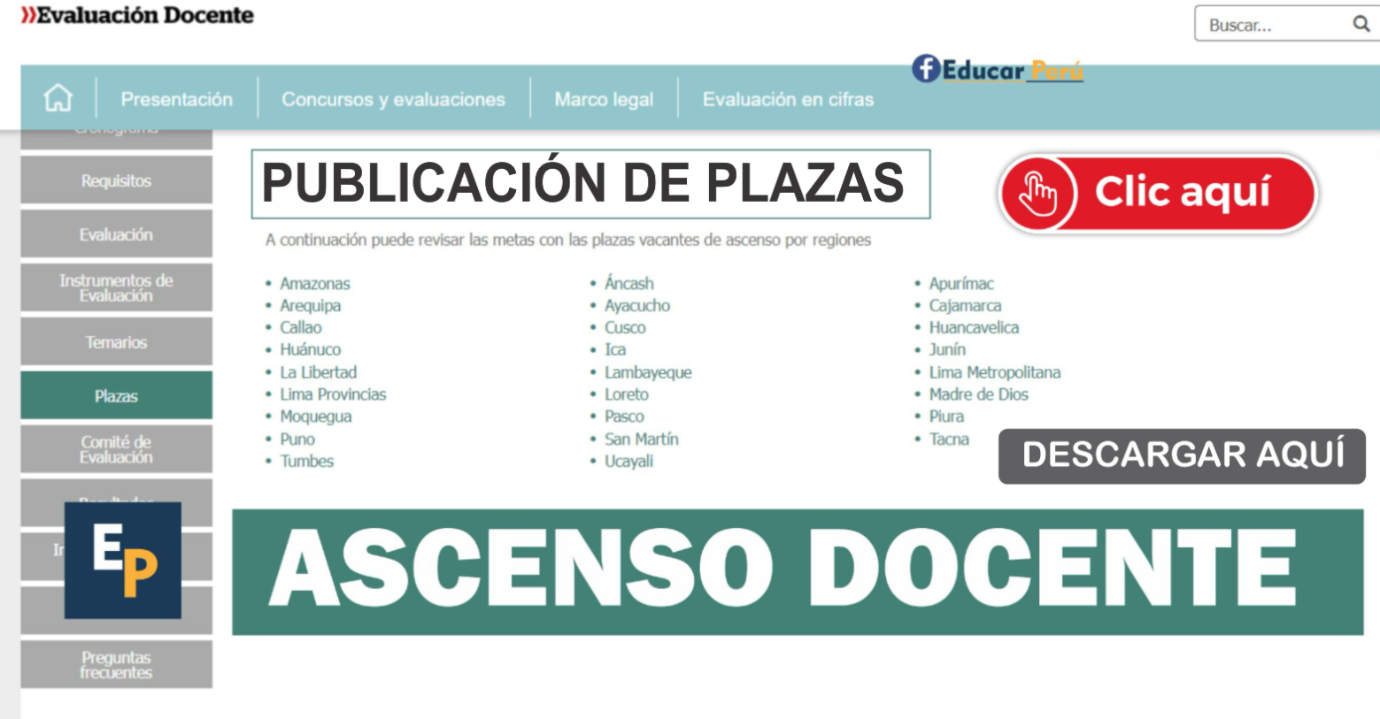Plazas para Ascenso Docente